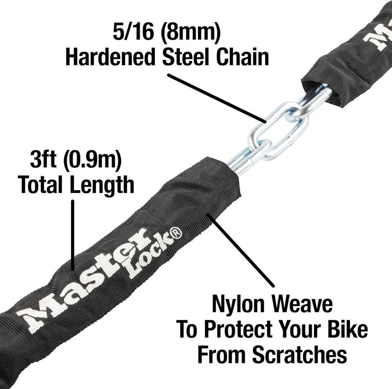 MasterLock 3ft Long x 5/16in (8mm) Diameter Hardened Steel Chain with Integrated Keyed Lock - Image 4